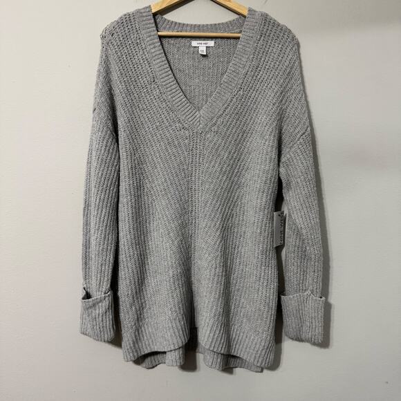 NWT Nine West XXL Sweater Gray Chunky Knit Tunic Longline V-Neck Cabincore Cozy - Picture 1 of 15